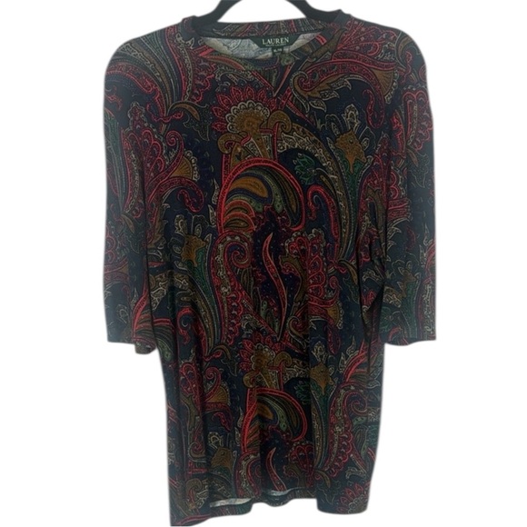 Ralph Lauren Fitted Multicoloured Abstract Artsy Pattern 3/4 Sleeve Top Size XL - Picture 1 of 9